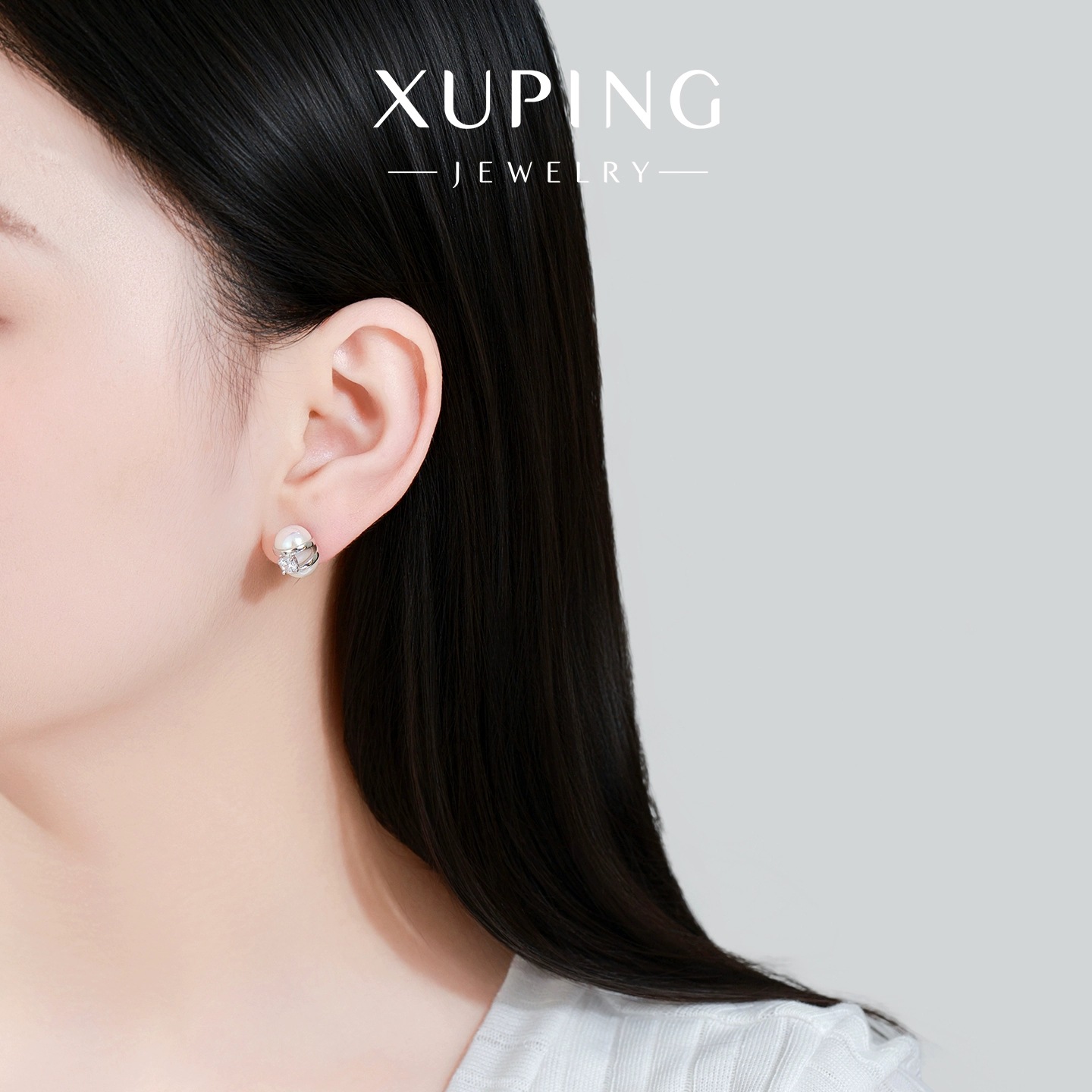 Xuping incrustado de perlas de zircón simple temperamento de moda perlas elegante nicho de diseño personalizado otoño invierno auriculares al por mayor