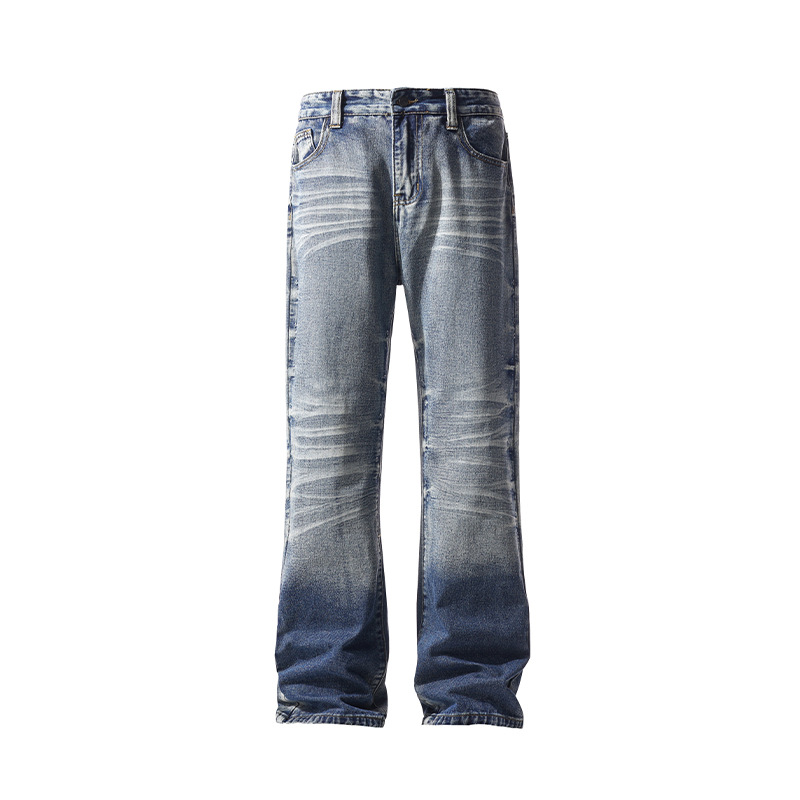American High Street Vibe Retro Washed Distressed Jeans Men's Trendy Straight Leg Slightly Flared Slim Fit Cleanfit Long_voghion.com