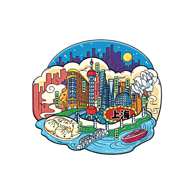 나무 상하이 냉장고 스티커 진주 빛 도시 관광 기념품 상하이 냉장고 스티커 나무 반짝이 상하이 냉장고 스티커