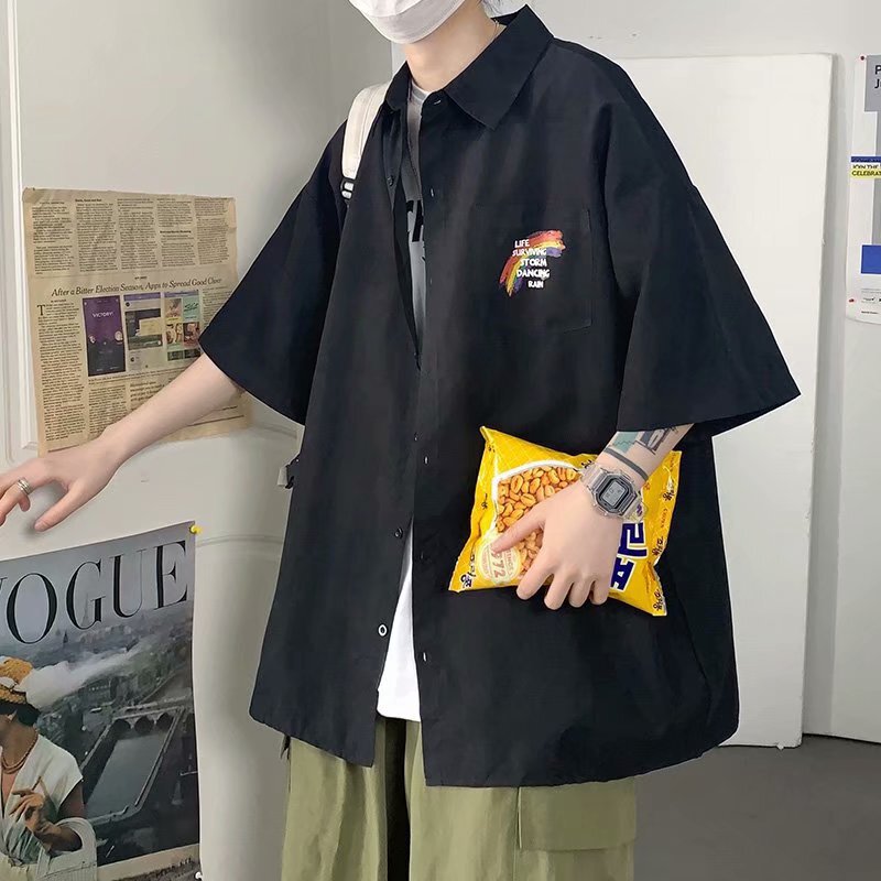 Rainbow Shirt Men's Trendy All-match ins Summer New Short-sleeved Shirt Jacket Loose Trendy Brand Top Clothes for Yipi Handsome