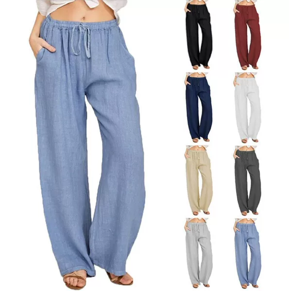 2024 Cross-Border European and American Amazon Ebay Aliexpress Wish Export Casual Cotton and Linen Women's Loose Yoga Pants
