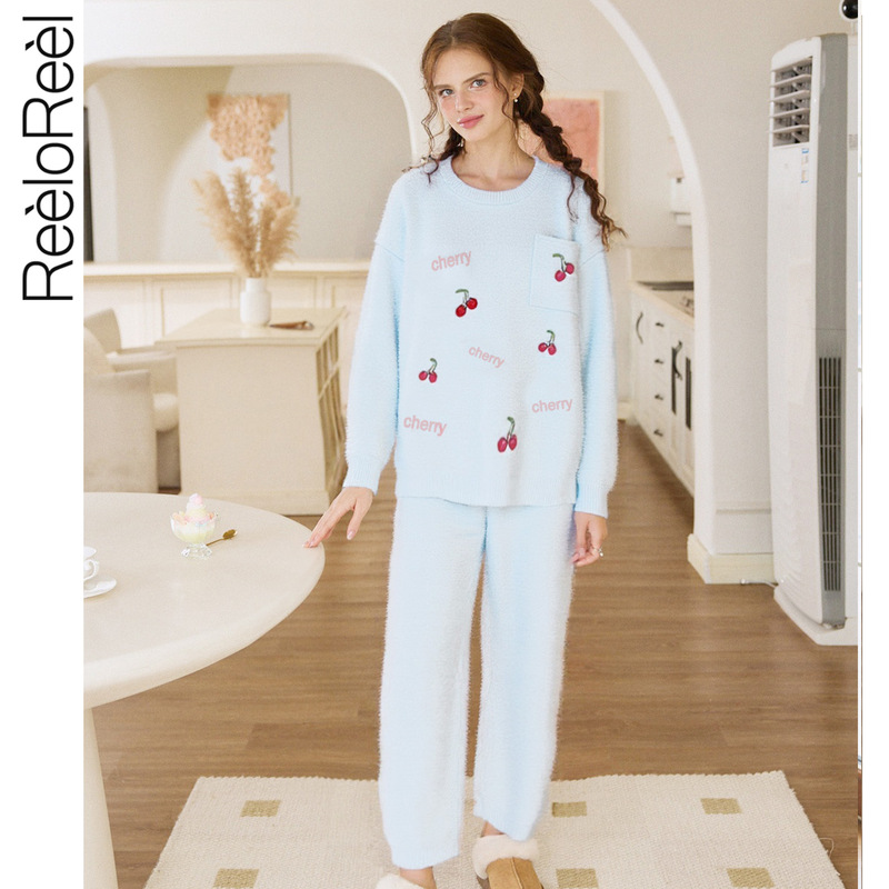 2025 Ruiou Rachel New Winter Women's Pajamas with Glowing Cherry Embroidery, Thick and Warm Loungewear That Can Be Worn Outside 2025 Ruiou Rachel New Winter Women's Pajamas with Glowing Cherry Embroidery, Thick and Warm Loungewear That Can Be Worn Outside