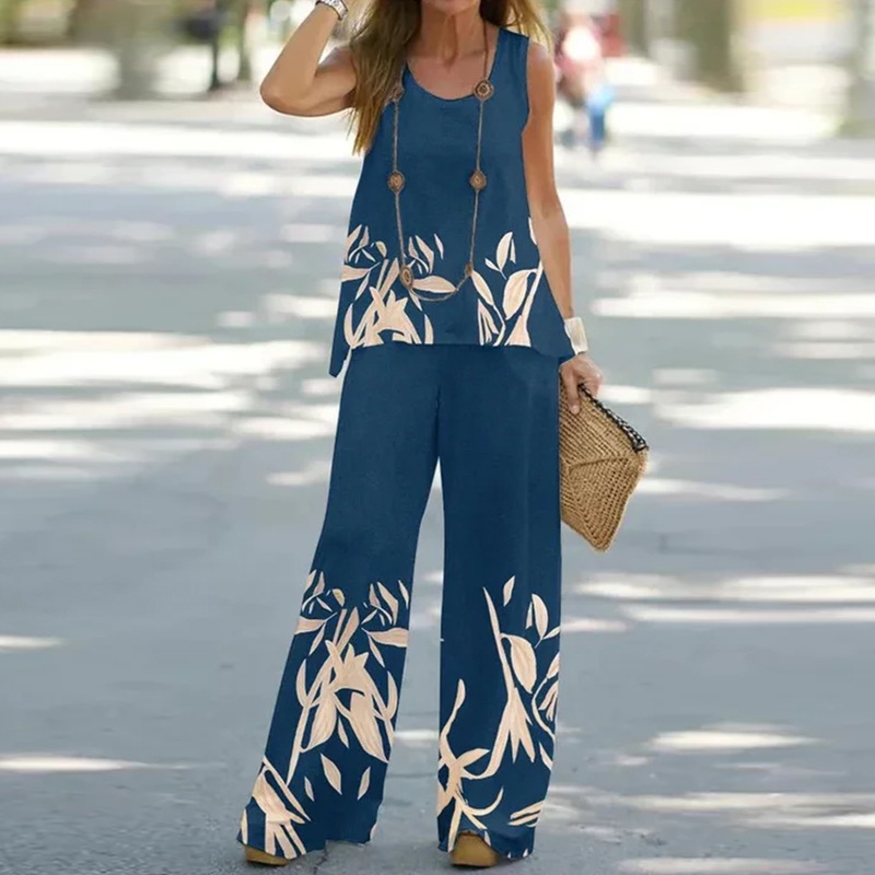 Conjuntos De Pantalones Estampados De Poliéster Con Bloques De Color De Estilo Clásico Para Mujer display picture 1