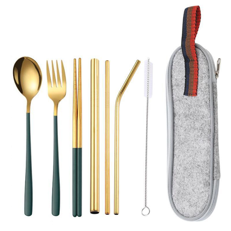 골드 그린 7 개 세트/라이트 그레이 가방