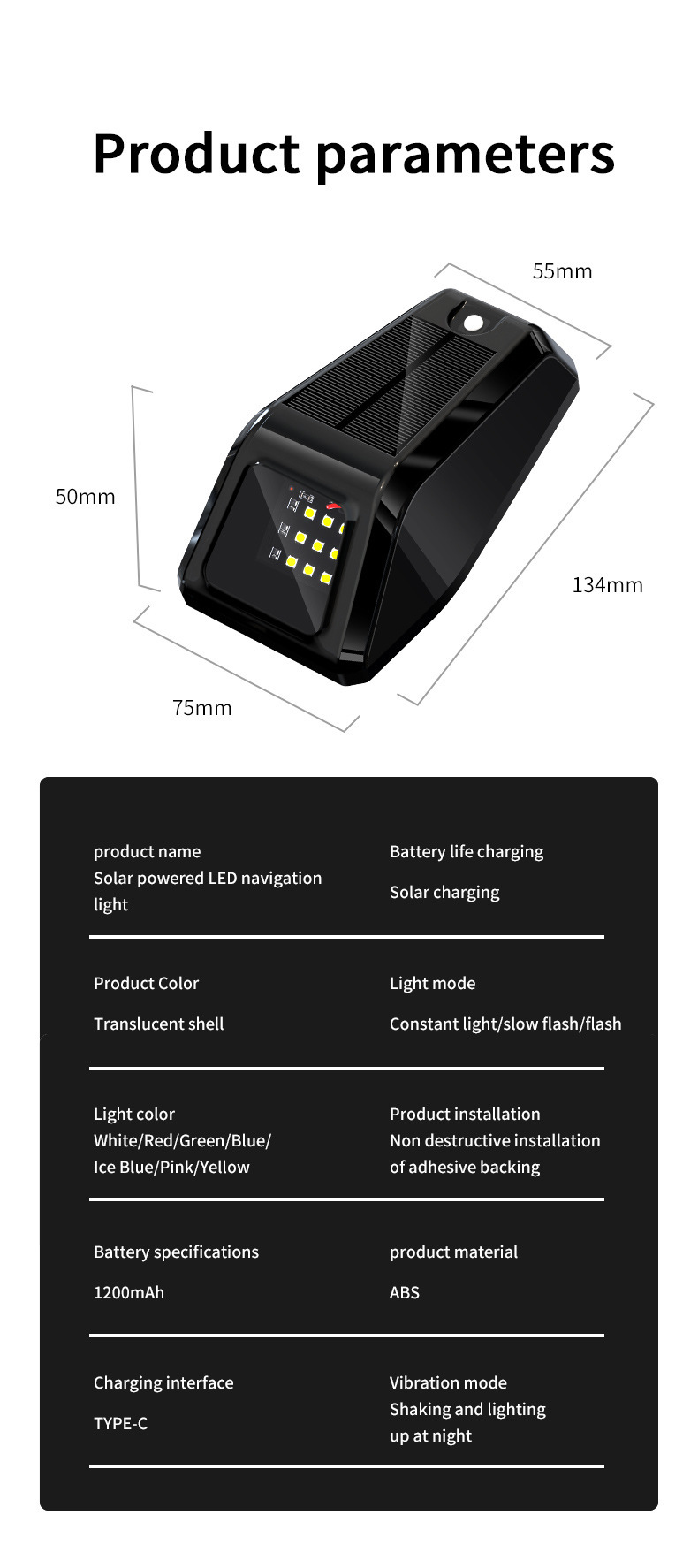 Off-Road Vehicle Suv Pickup Car Roof Led Solar Pilot Light Wiring-Free Modification Decorative Universal Warning Strobe Light