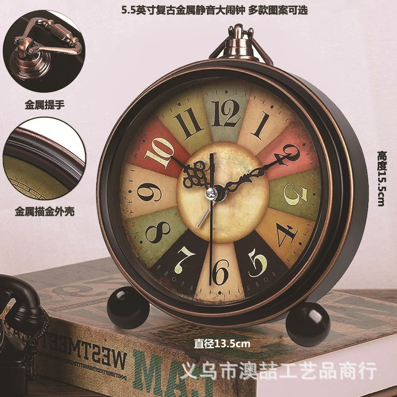 Оптовая Продажа с фабрики 5,5-дюймовый металлический бесшумный будильник Ретро креативные детские Студенческие подарочные часы Amazon