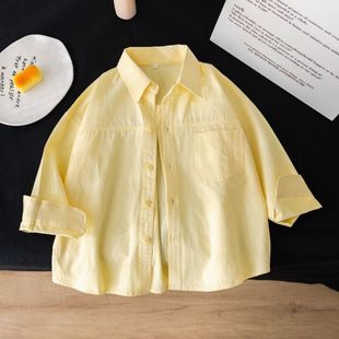 [95% Positive Rating] Children's Boys Pure Cotton White Shirt 2024 New Medium and Large Kidsren's Spring and Autum Style Girls' Long