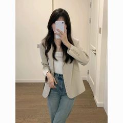 浅卡其休闲西装外套女春秋装新款小个子短款气质高级感百搭西服