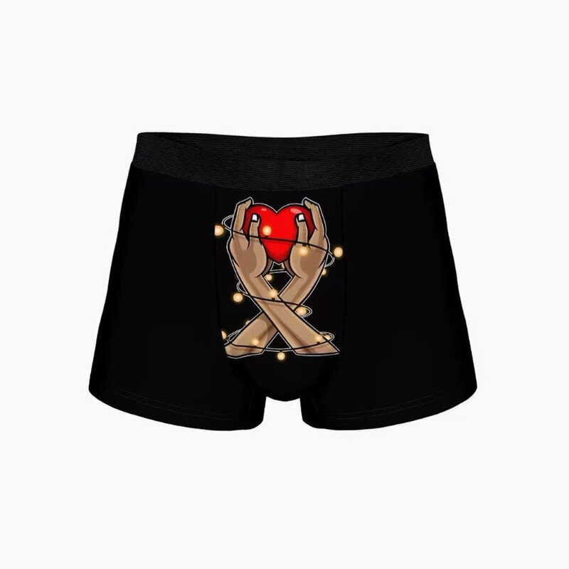 Men's boxer briefs with red hearts in hands, creative heart-printed design, romantic Valentine's Day gift for boyfriend Men's boxer briefs with red hearts in hands, creative heart-printed design, romantic Valentine's Day gift for boyfriend