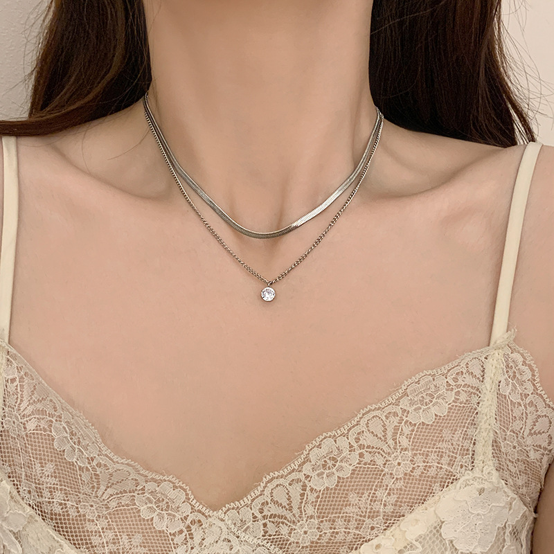 Fashion Geometric Titanium Steel Inlay Zircon Necklace Colorza_colorza_6