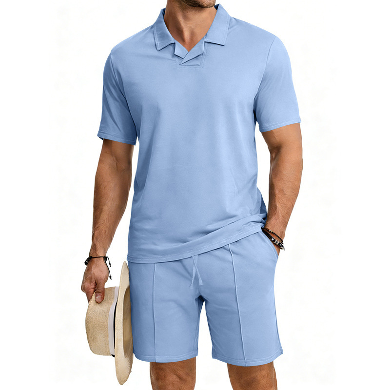 Men's Quick-Dry Short Sleeve Shirt & Shorts Set, Casual Sportswear With Collar For Summer Outdoor Activities, Lightweight Polyester Activewear_viptrois.com