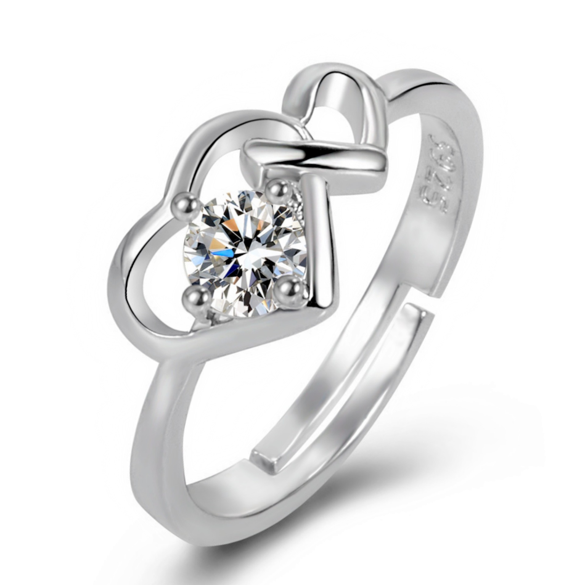 Designer Double Heart Ring With Diamond And Zircon Inlay Women_voghion.com