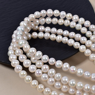 9-10mm Seedless Natural Freshwater Pearl Strong Light Less Pattern Egg-Shaped Pearl Necklace Semi-Finished Jewelry Accessories