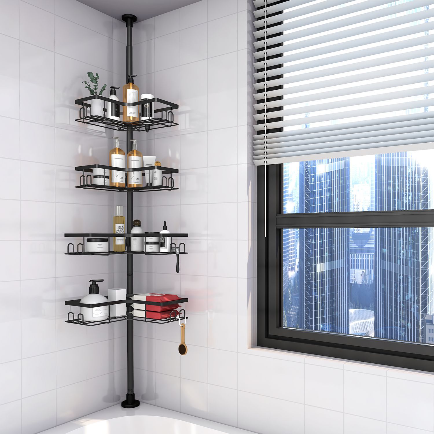 [Original Design] Cross-Border Floor-To-Ceiling Storage Rack, Extendable, No-Drill Bathroom Organizer, Shower Rack