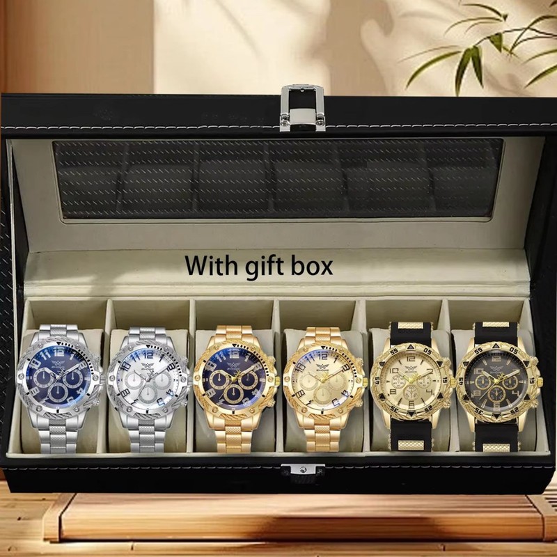 Six Pieces Boxed Watch Men's Steel Belt Fashion Party Party Fashion Watch Men's Gift Men's Gift Six Pieces Boxed Watch Men's Steel Belt Fashion Party Party Fashion Watch Men's Gift Men's Gift