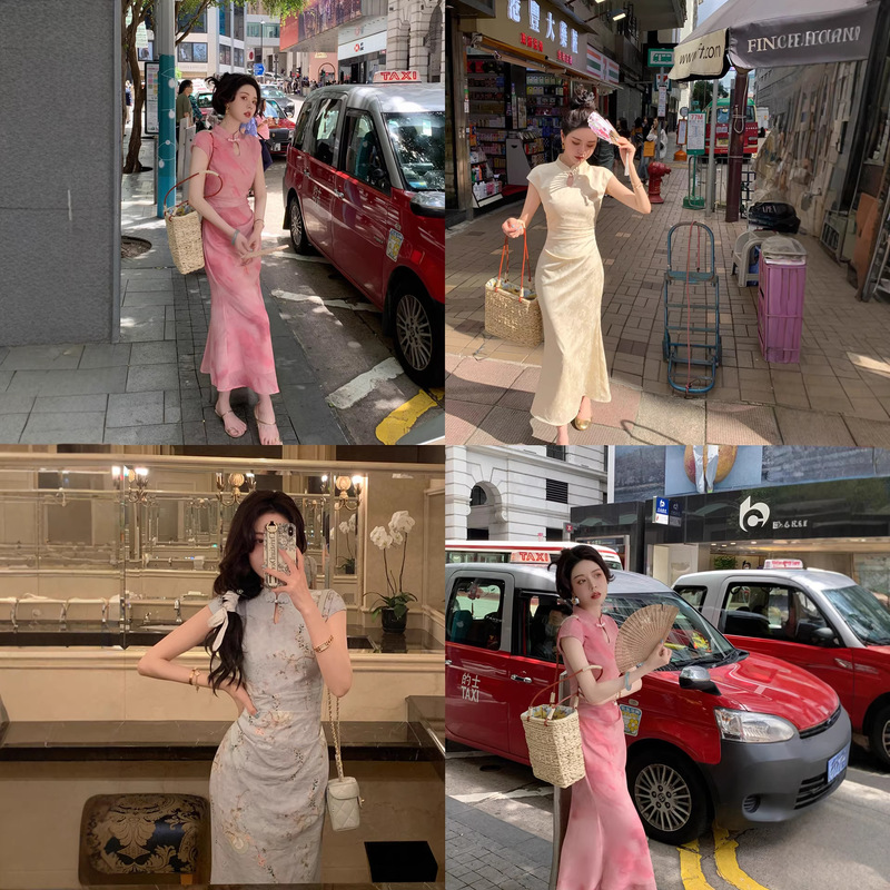 Big Eees Rouge New Chinese Style Improved Qipao Dress for Women, Summer Retro Hollow-Out Buttoned Small Stand Collar Dress Big Eees Rouge New Chinese Style Improved Qipao Dress for Women, Summer Retro Hollow-Out Buttoned Small Stand Collar Dress