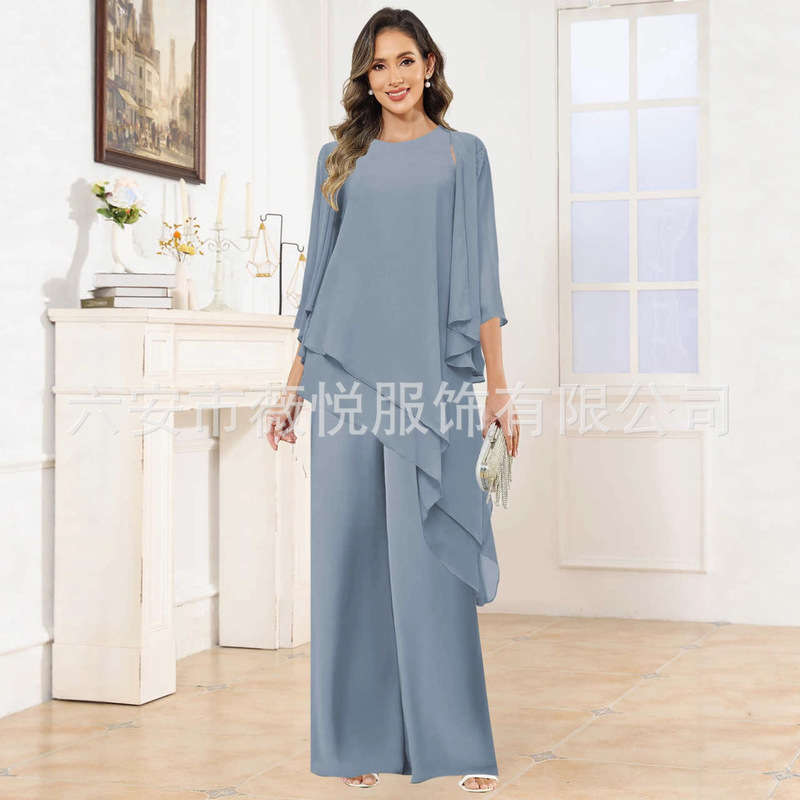 Amazon foreign trade chiffon three-piece set for mothers, suitable for banquets, weddings, and evening events, simple and elegant outfit, can be worn daily Amazon foreign trade chiffon three-piece set for mothers, suitable for banquets, weddings, and evening events, simple and elegant outfit, can be worn daily