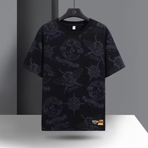 High-end summer loose short-sleeve half-sleeve Korean-style new street men's fashion cross-border graffiti t-shirt trendy