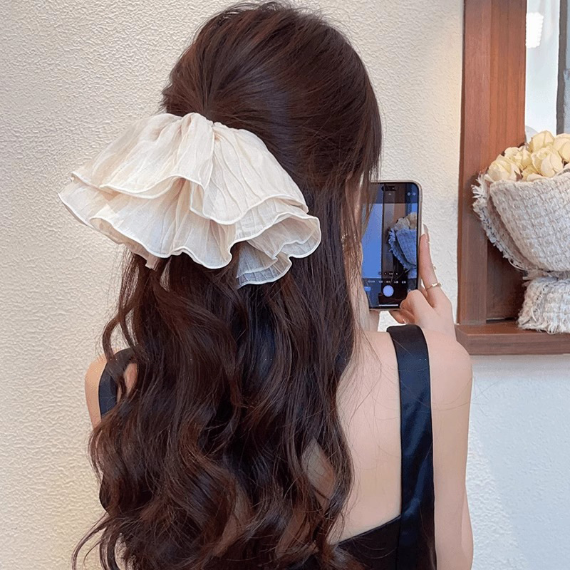 女性用フレンチレトロ大腸ヘアゴム、高級サテン韓国風万能ヘアロープ、森風ヘアロープ、ヘアアクセサリー、Lサイズヘッドギア|undefined