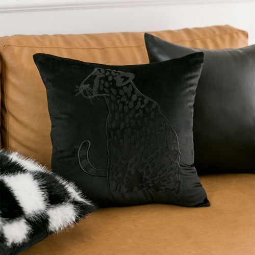 Bedside pillow cushion cover ins style high-end black leopard embroidery pillow cover model room light luxury sofa pillow