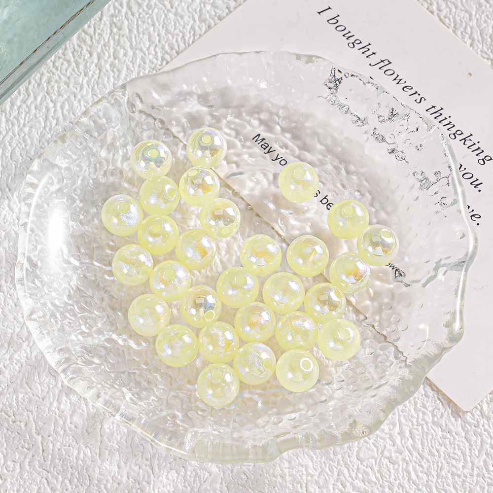 【20-30 piezas】Cuentas redondas luminosas, materiales para accesorios de bricolaje, brillantina fina galvanizada, imitación de perla, pulsera, cadena para teléfono