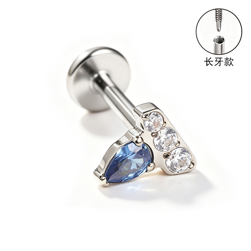 F136 Titanium Alloy Ear Studs, Carved Long Tooth Ear Bone Studs, Zirconia Lip Studs, G23 Titanium Body Piercing Jewelry detail image 9