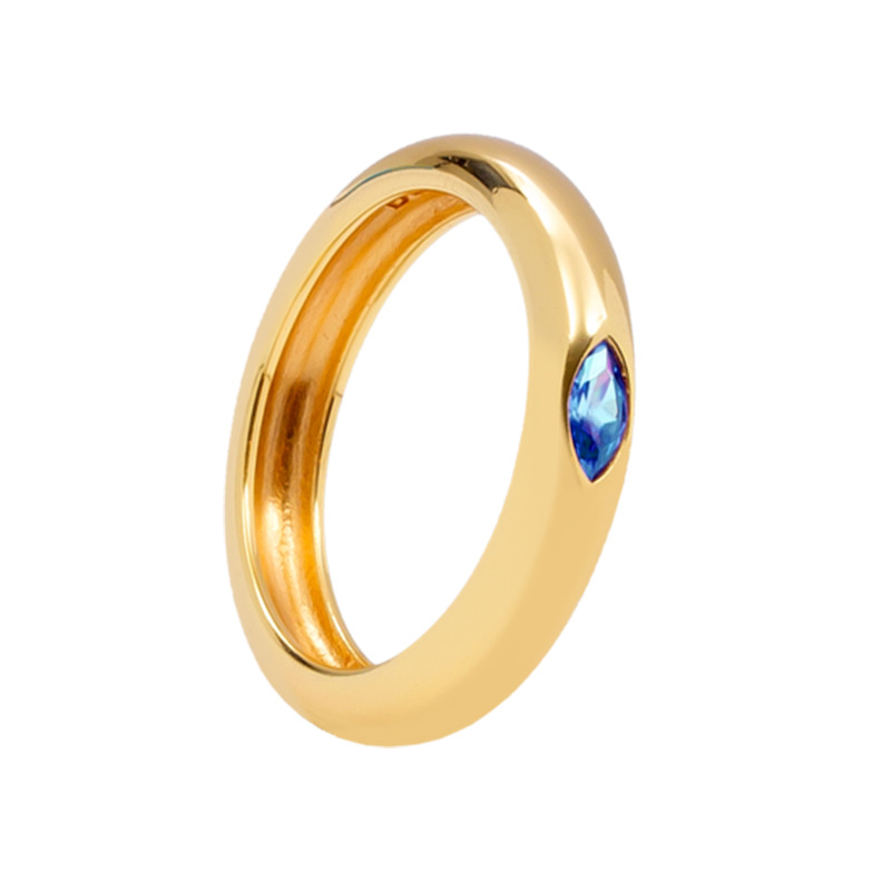 European And American Inlaid Multicolor Zircon 18k Gold-plated Smooth Copper Ring display picture 5