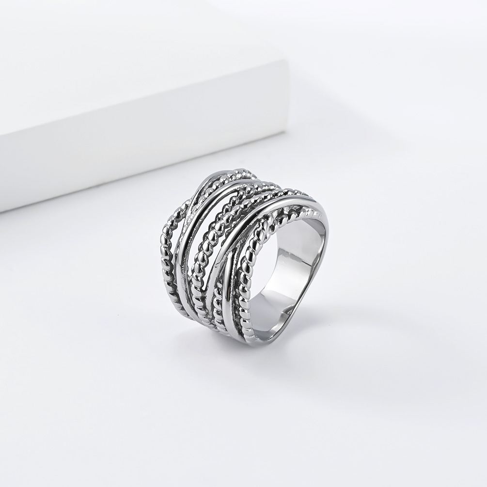 Cross-Border Amazon Bestseller Multi-Strand Twisted Braided Titanium Steel Ring for Women, Gold-Plated, Niche Premium Feel, Elegant Band