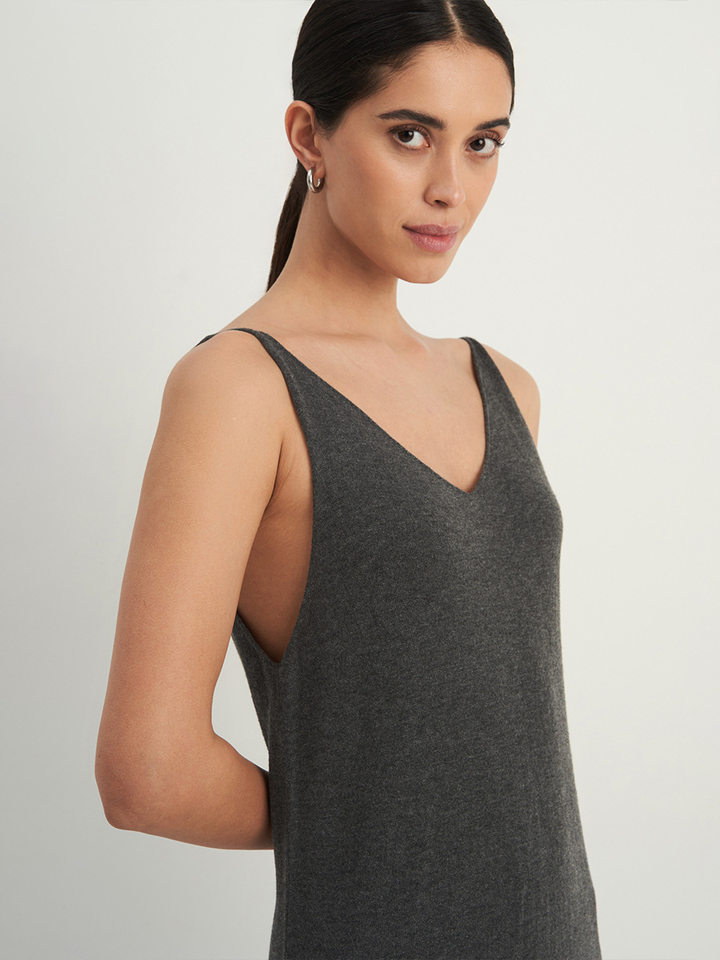 Bộ đầm dài kèm áo cardigan dệt kim dài tay nữ — Màu cà phê đậm, Màu hồng, Màu trắng, Màu xám chi tiết 106