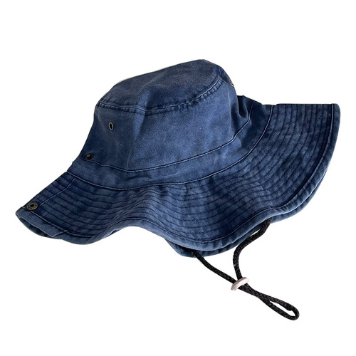 Western cowboy hat children retro distressed drawstring fisherman's hat vacation large brim sun protection outdoor fishing mountain climbing hat trendy