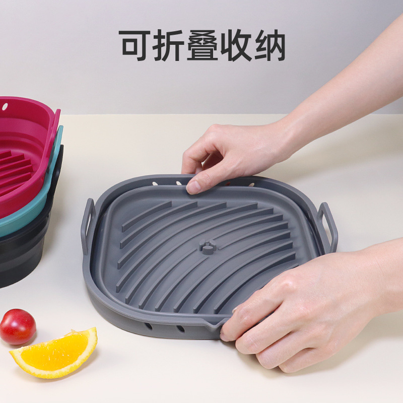 方形硅膠空氣炸鍋墊燒烤烤肉烤盤家用烘焙加厚不粘油硅膠烤盤定製