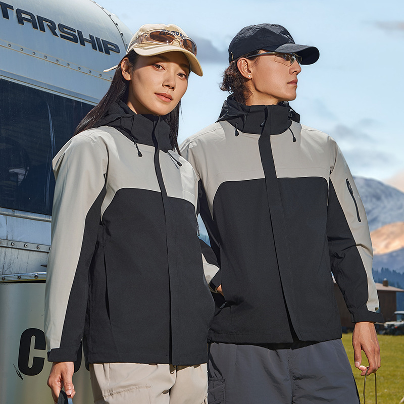 3 - en - 1 traje de asalto desmontable a prueba de viento dos piezas juego de ropa de trabajo de terciopelo casual capa de impresión LOGO para hombres