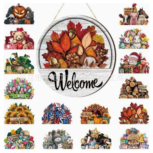 16pcs Welcome Door Sign Interchangeable Front Door Decor Rustic Fall Seasonal Hanging Sign Halloween Christmas 16pcs Welcome Door Sign Interchangeable Front Door Decor Rustic Fall Seasonal Hanging Sign Halloween Christmas