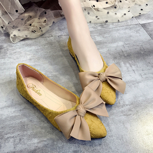 Women's New Beaded Shoes 2024 Spring Pointed-Toe Spring and Autumn Versatile Flat Shoes with Bow Knot Flat Flat-Sole Women's Shoes