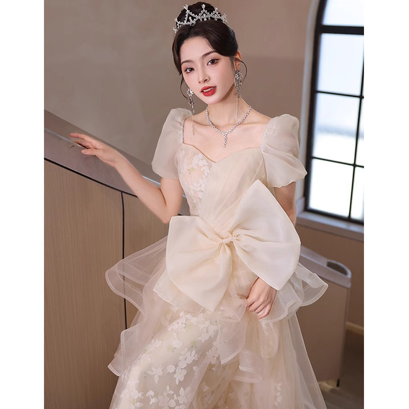 Đầm dạ hội công chúa tay lỡ cổ tròn thắt eo xòe bồng — Champagne 2534