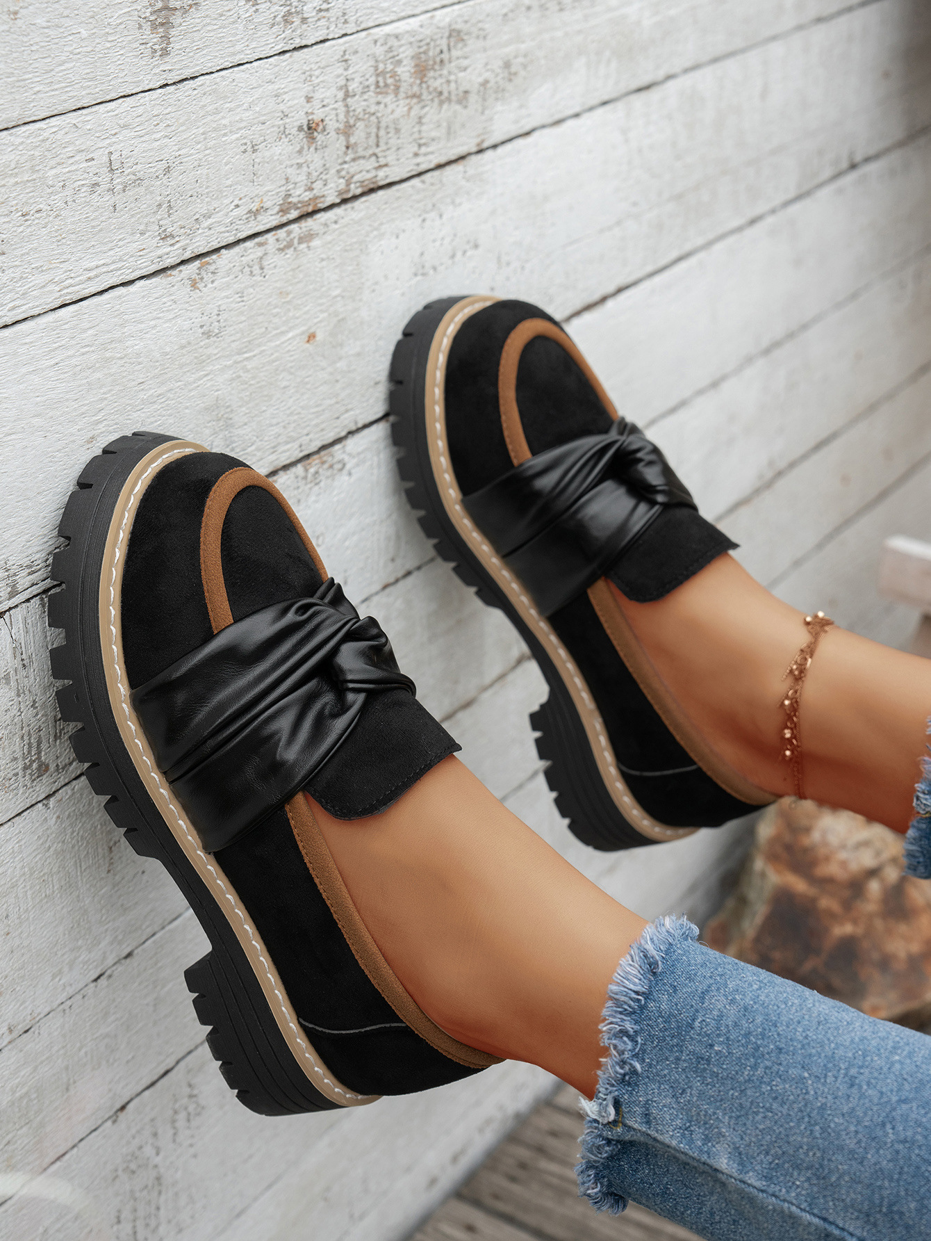Damen Plateau Loafer Im Britischen Stil Elegante Halbschuhe_voghion.com