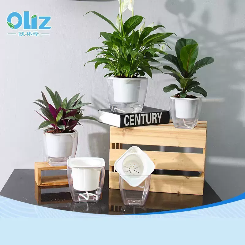 透明花盆外盆塑料懒人吸水盆纤维盆花卉多肉绿萝绿植