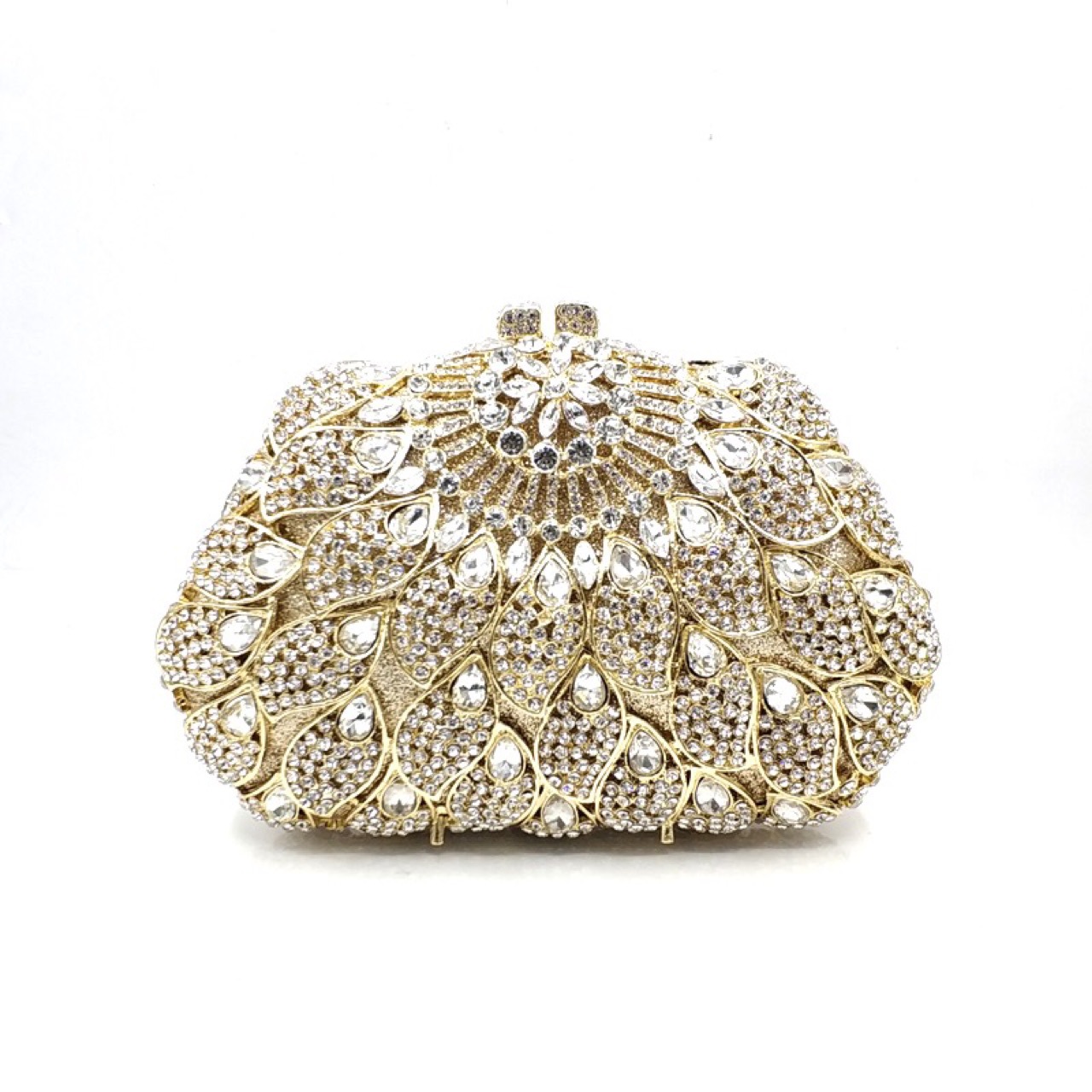 Túi clutch nữ đính đá dạ hội họa tiết hoa phong cách Âu Mỹ — Vàng kim AB chi tiết 5