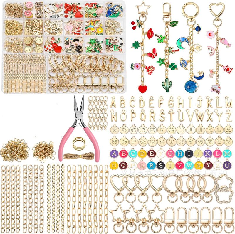 Diy627-Piece Lip Gloss Keychain Making Kit, Charms, with Pendants, Jump Rings, Gift Bag Keychains