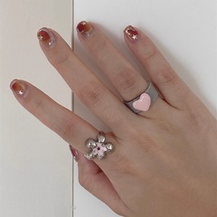 立體粉色花朵戒指女不掉色甜酷風開口指環小眾設計高級感食指戒潮