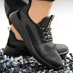 Summer breathable flyknit insulated safety shoes, flyknit lightweight and comfortable steel toe cap anti-punching anti-piercing safety work shoes