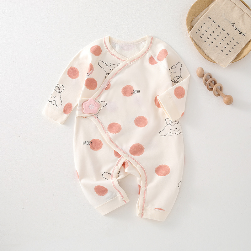 Baby Pure Cotton Jumpsuit for All Seasons, Baby Boy and Girl, Cotton Belly Protection Velcro Butterfly Suit, Spring & Fall