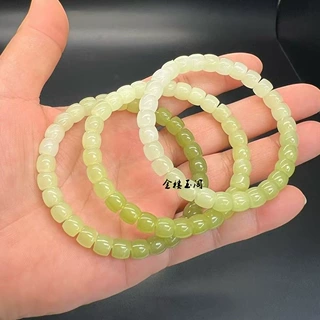 玉器 原矿和田玉老型珠手串黄口料渐变色手链温润细腻做工精美