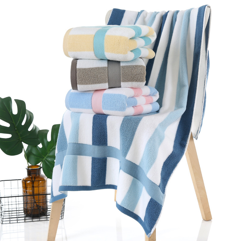 Cotton Cross-border Bath Towel Jacquard Extra Large Adult Absorbent Thickened Shallow Beach Towel Color Strip Household Soft Bath Towel