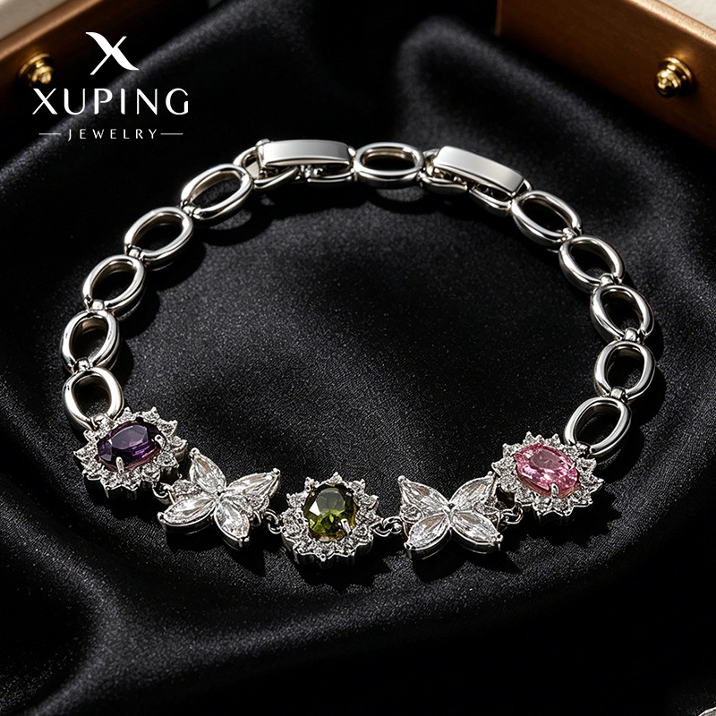 Xuping serie de pulseras de lujo ligera de gemas artificiales aleación de cobre chapado blanco mariposa joyas al por mayor