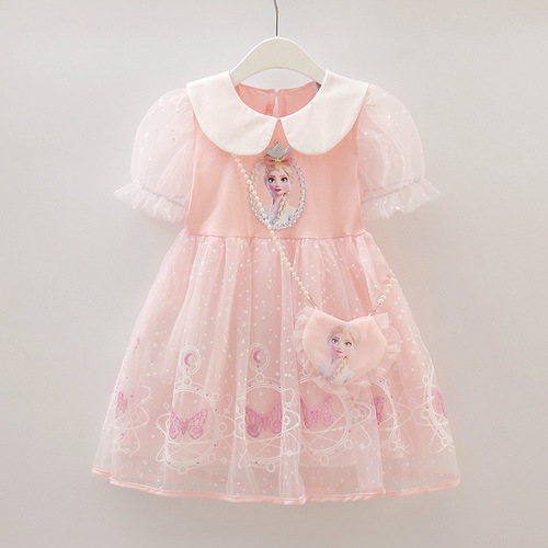 Elsa Princess Dress Summer Short Sleeve Girls' 2024 Model Stylish Estonia Formal Dress Elsa Dress