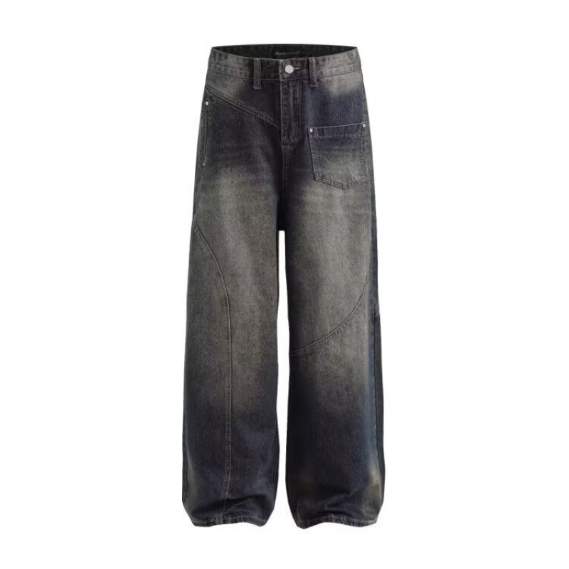 Men's Clothing retro distressed straight jeans for men spring and autumn new high waist loose slim drape high street wide leg pants_ipsvogv.com