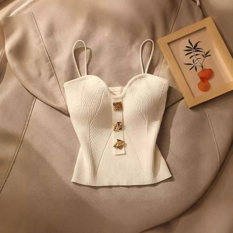 2025 New Summer Style Small Fragrant Knitted Tube Top Camisole Inner Wear Women's Outer Wear Sleeveless Beautiful Back Short Top