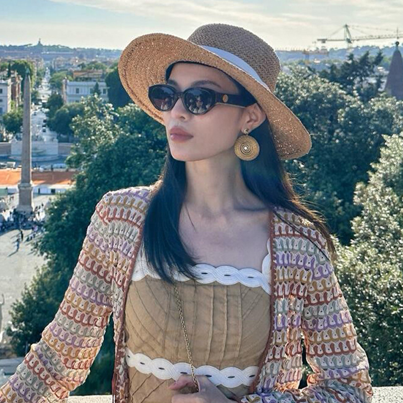 钟楚欣同款~法式复古老钱风平顶草帽女夏季度假风防晒遮阳帽礼帽|undefined