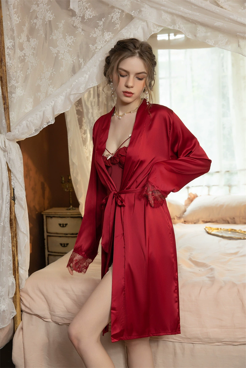 Sexy lace pijama, red silk set, lifting effect